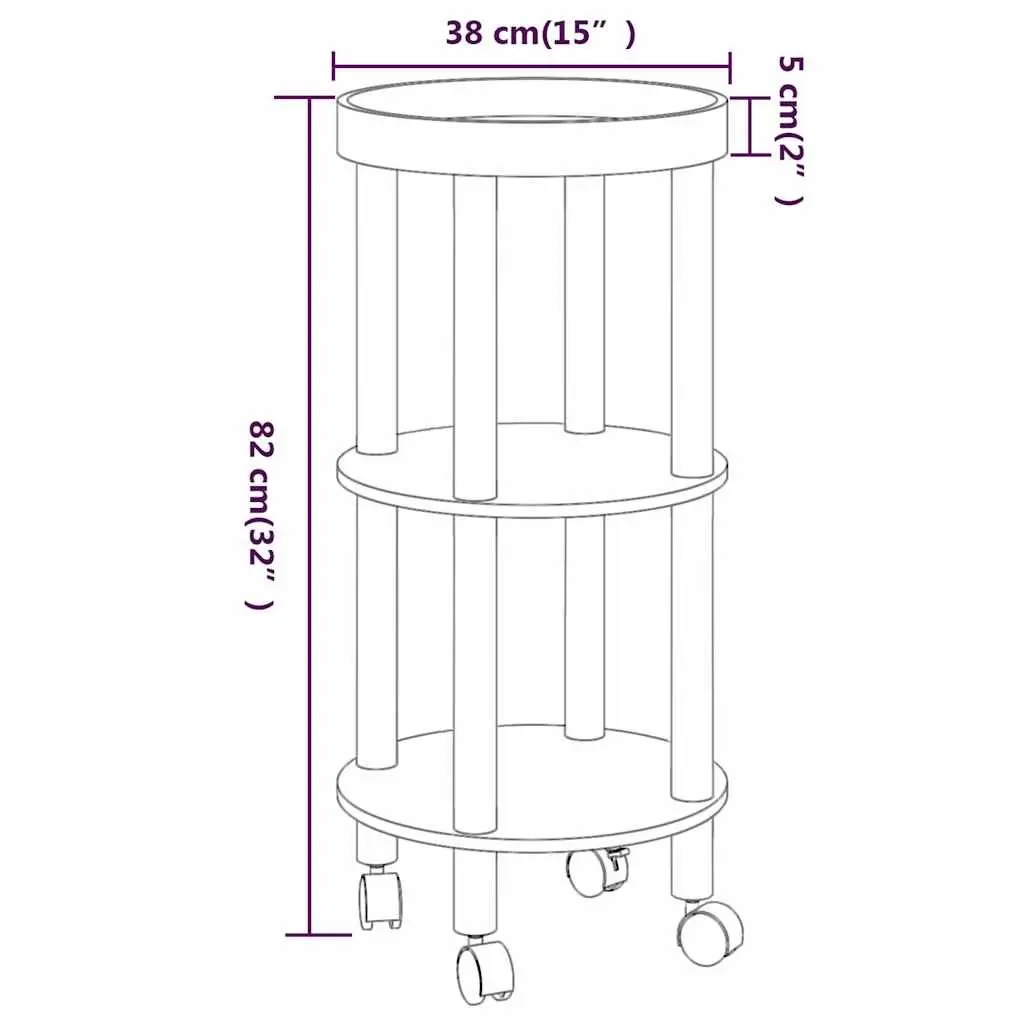 3-Tier Trolley Black Engineered Wood Lockable Wheels