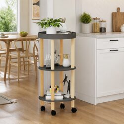 3-Tier Kitchen Trolley Grey Engineered Wood Storage Cart with Lockable Wheels