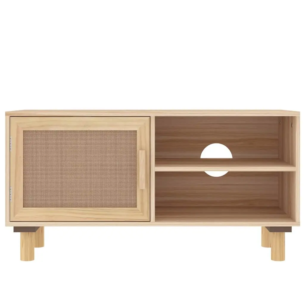 TV Cabinet Brown 80 x 30 x 40 cm 3 Compartments Rattan Door Solid Wood Feet