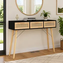 Compact Black Console Table with Practical Storage Solutions