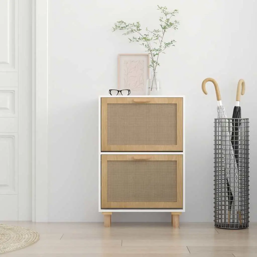Shoe Organizer White Scandinavian Style 2 Drawer Rattan Natural Weaving