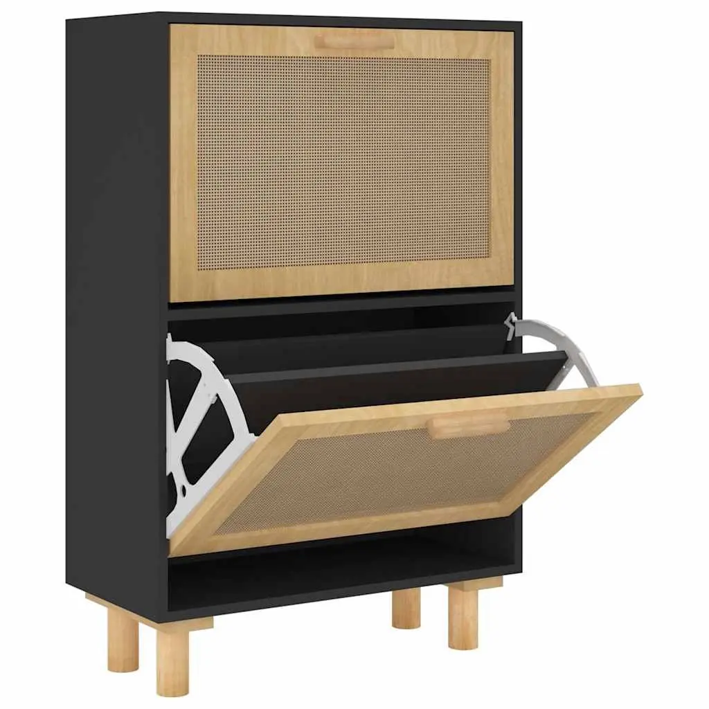 Shoe Cabinet Scandinavian Design Black Engineered Wood Rattan Drawers Storage