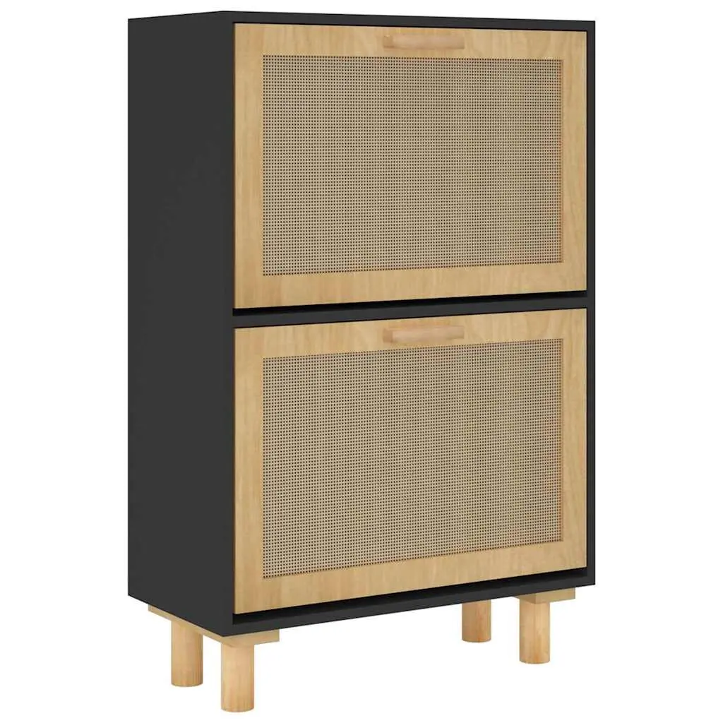 Shoe Cabinet Scandinavian Design Black Engineered Wood Rattan Drawers Storage