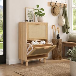 Brown Scandinavian Shoe Cabinet with Two Convenient Drawers