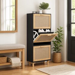 Concise 3 Drawer Black Shoe Storage Organizer