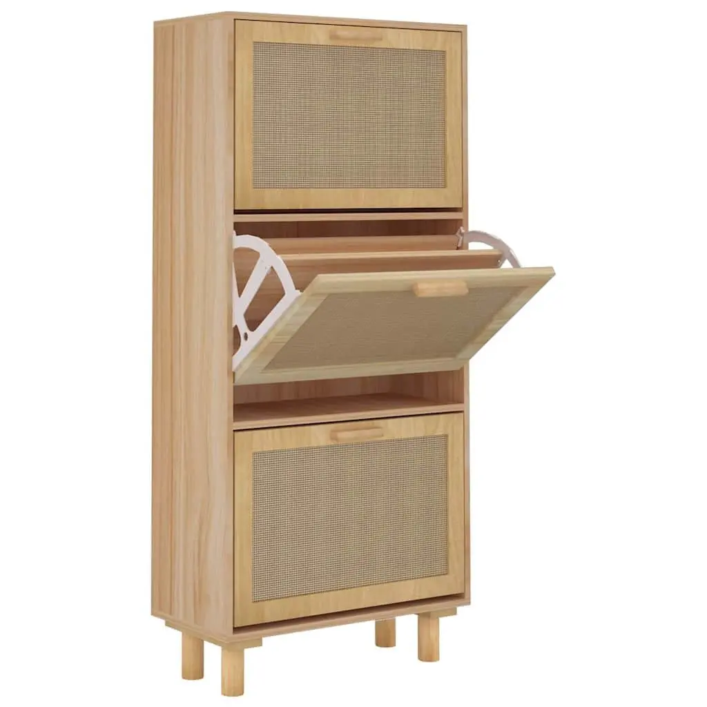 Shoe Cabinet Brown Storage Organiser 3 Drawer Rattan Design Hallway Entrance