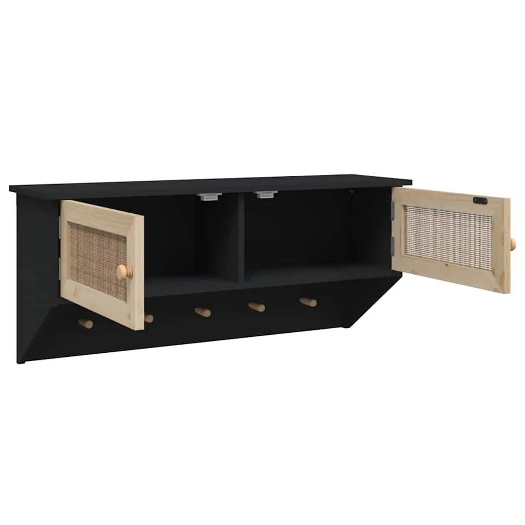 Wall-mounted Coat Rack Black with Storage Compartments and Hooks Scandinavian Style