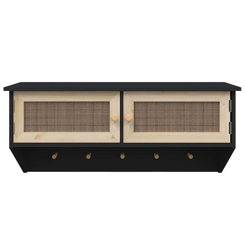 Wall-mounted Coat Rack Black with Storage Compartments and Hooks Scandinavian Style