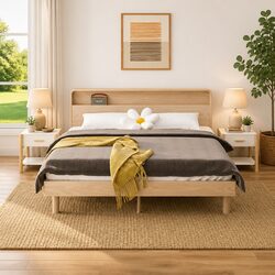 Bedside Tables Set of 2 White Engineered Wood Cabinet Storage Nightstand Bedroom