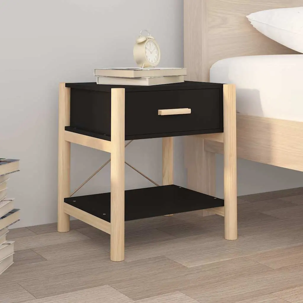 Bedside Tables Black 42x38x45 cm Storage Cabinet Engineered Wood Nightstand 2 Piece