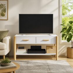 White TV Cabinet with Ample Storage Space and Sturdy Build