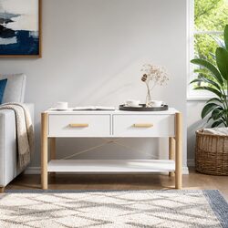 Coffee Table White Storage Side Table Engineered Wood Living Room Furniture