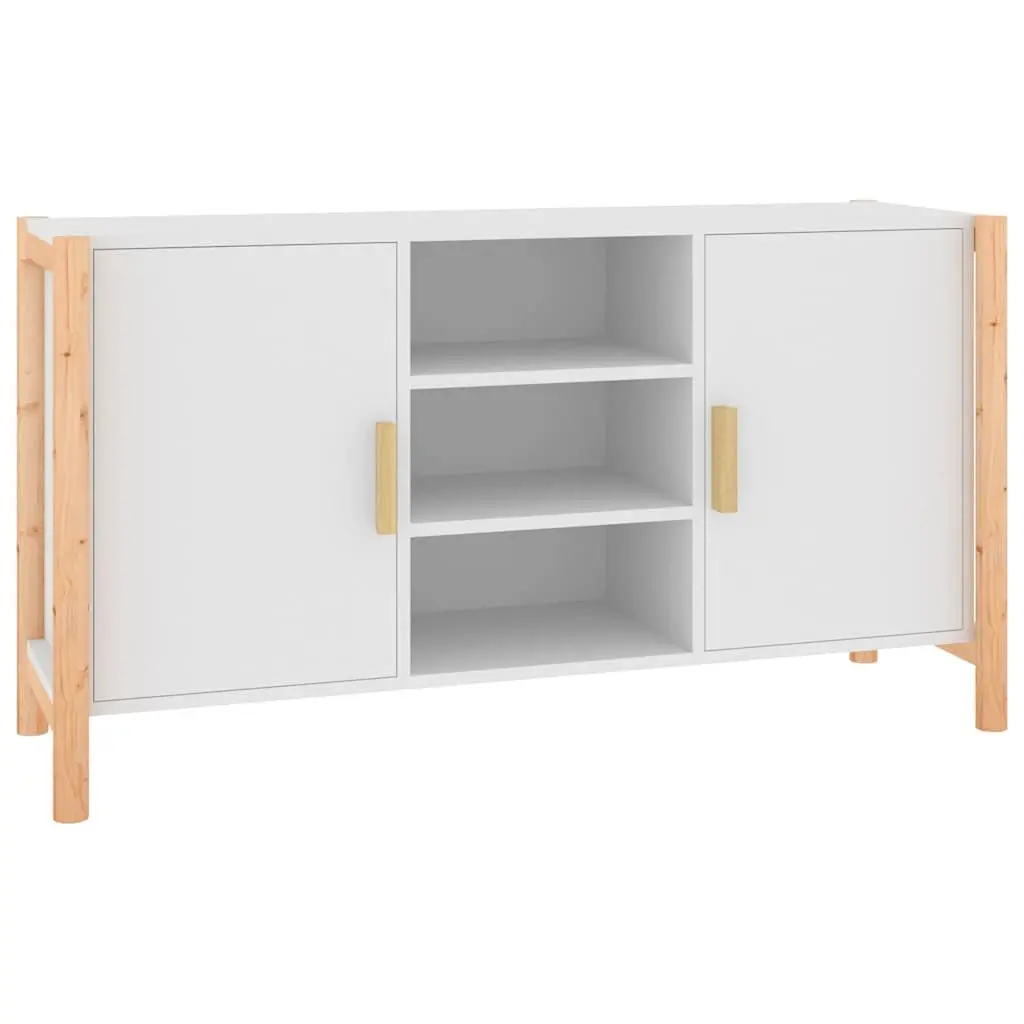 White Storage Cabinet Sideboard 107x38x60cm Engineered Wood with Solid Wood Legs