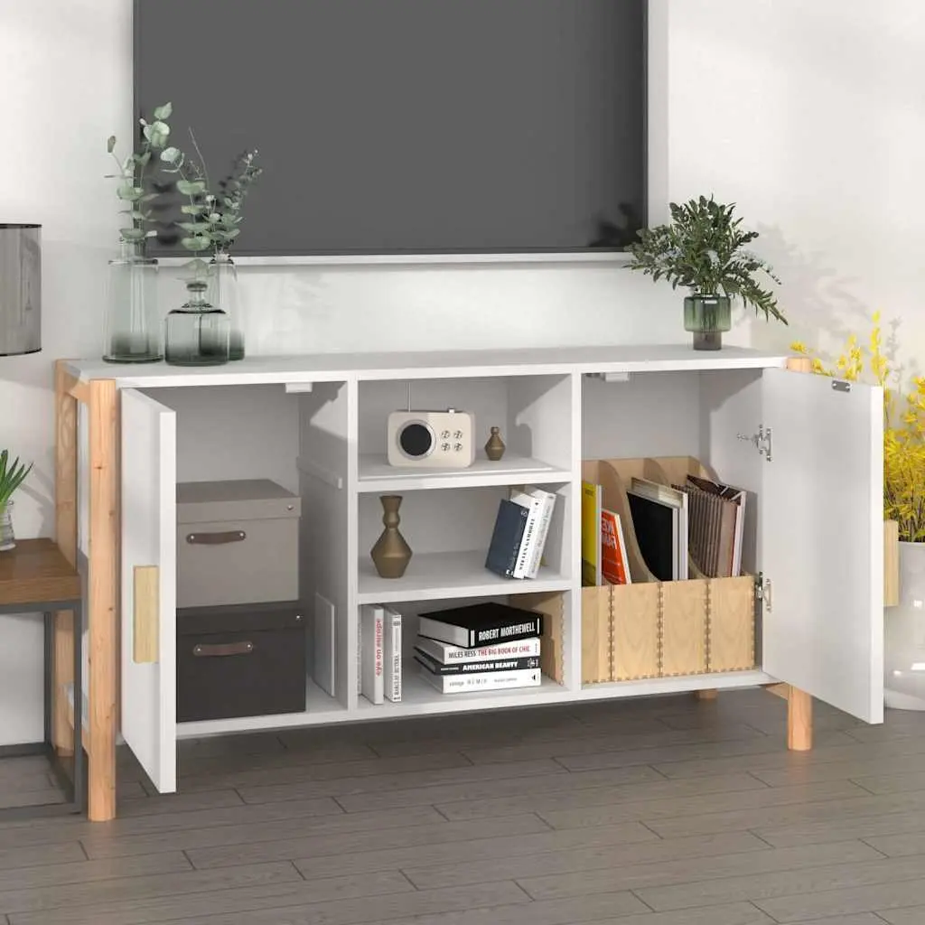 White Storage Cabinet Sideboard 107x38x60cm Engineered Wood with Solid Wood Legs