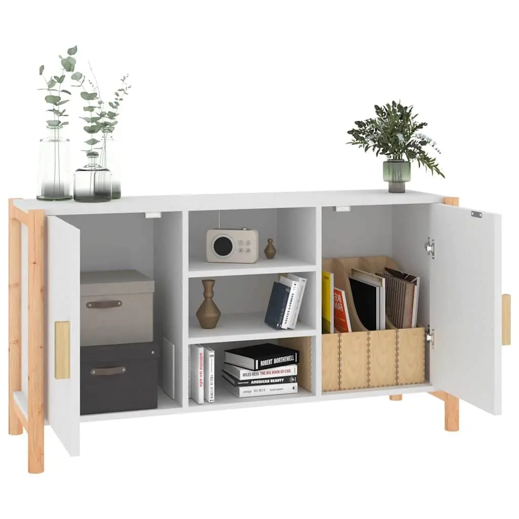 White Storage Cabinet Sideboard 107x38x60cm Engineered Wood with Solid Wood Legs