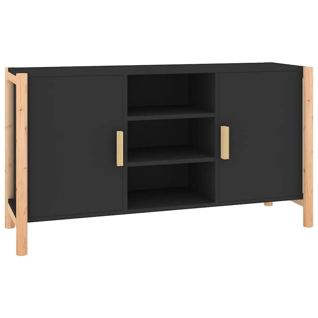 Black Storage Sideboard 107cm x 38cm x 60cm Engineered Wood Buffet Table with Solid Wood Legs