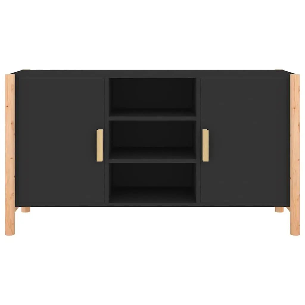 Black Storage Sideboard 107cm x 38cm x 60cm Engineered Wood Buffet Table with Solid Wood Legs