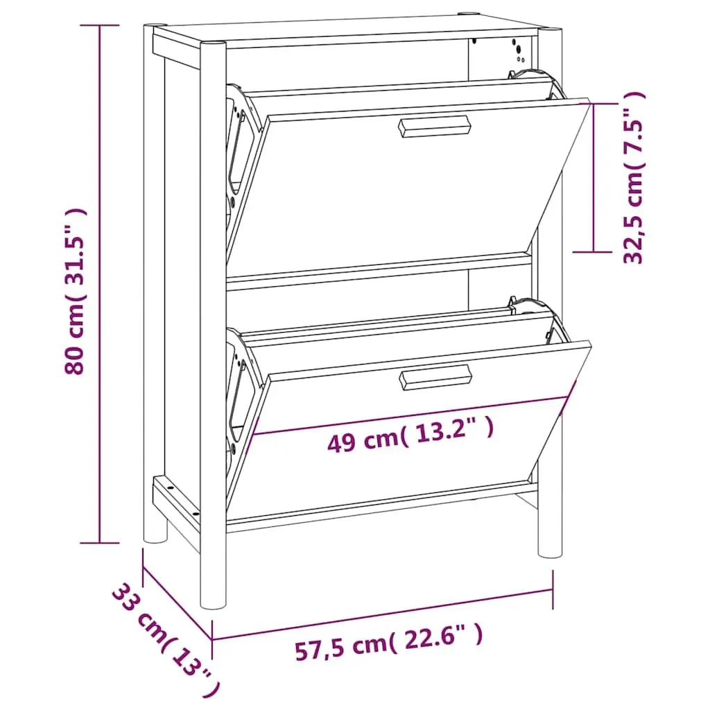 Shoe Organiser Rack White Engineered Wood 57.5x33x80cm Ample Storage Space