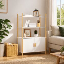 White Highboard Storage Cabinet Engineered Wood Sideboard Buffet Furniture Tall