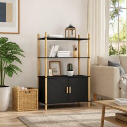 Highboard Storage Cabinet Black Engineered Wood Sideboard Buffet Furniture Decor