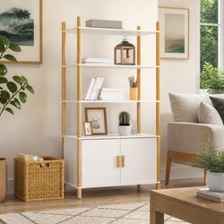 White Highboard Storage Cabinet Engineered Wood Sideboard Furniture 80x40x153cm