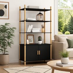 Compact Black Highboard 80x40x153cm for Storage Needs