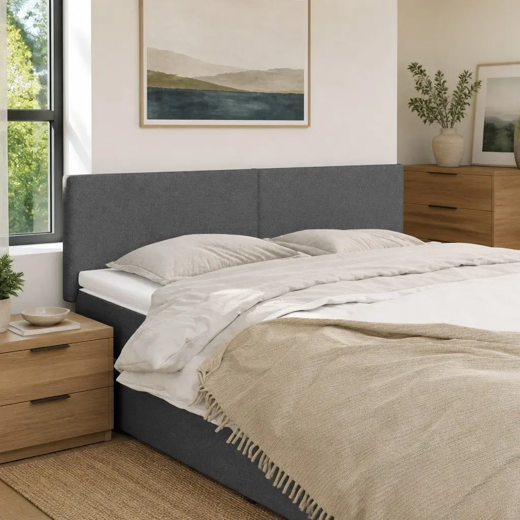 Dark Grey Fabric Headboard Adjustable Height 144x5x78/88 cm Bedroom Furniture