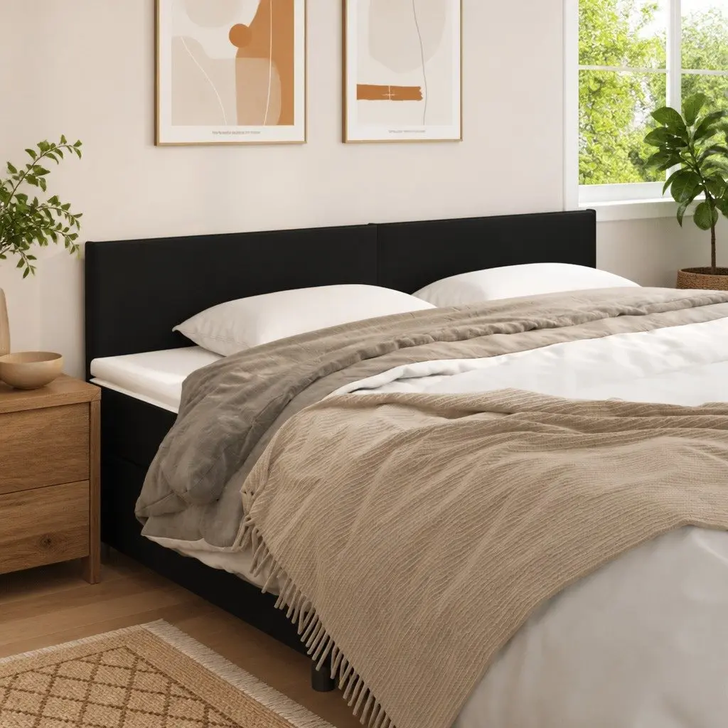 Faux Leather Headboard Black 200cm Adjustable Height Bed Support Wooden Legs