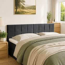 Grey Velvet Headboard 144cm Bed Frame Backrest with Wooden Legs Adjustable