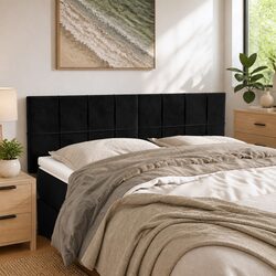 Velvet Headboard Black Adjustable Height Bedroom Furniture with Wooden Legs