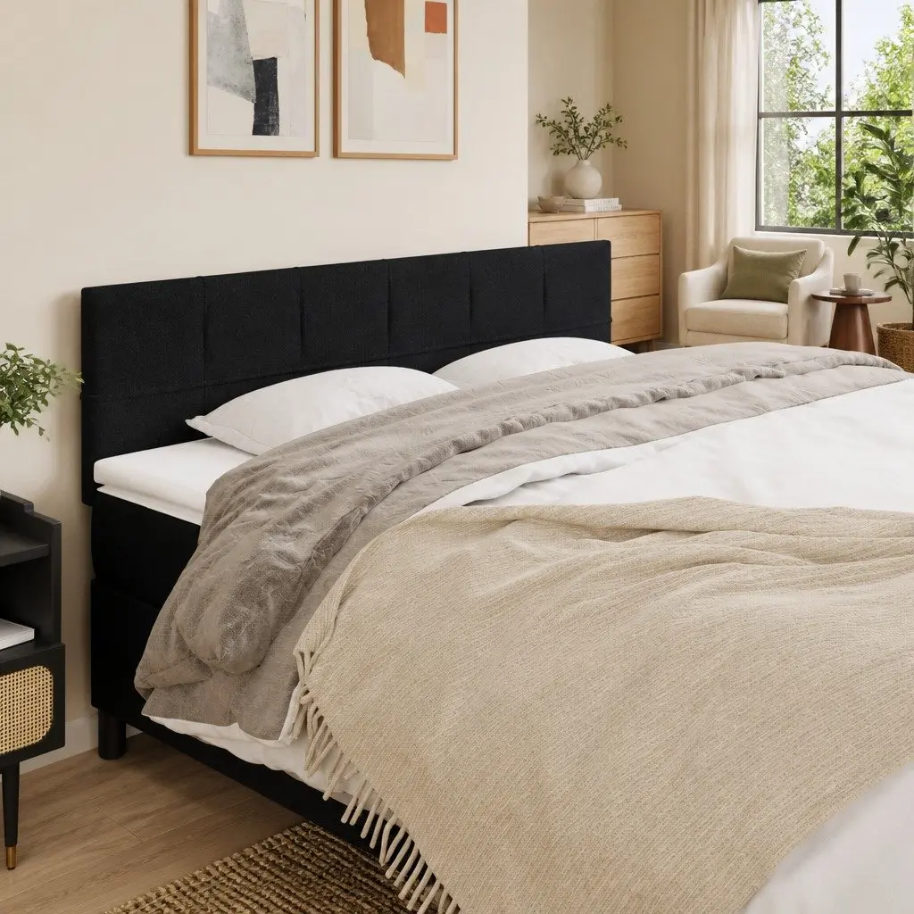 Fabric Headboard Black 160cm Adjustable Height Wooden Legs Support