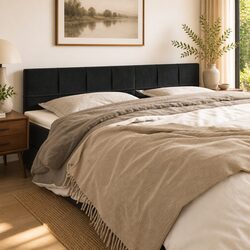 Black Velvet Headboard 200cm Adjustable Height Bed Head Support Wooden Legs