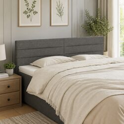 Headboard Dark Grey Fabric Bed Head with Wooden Legs Adjustable Height Support