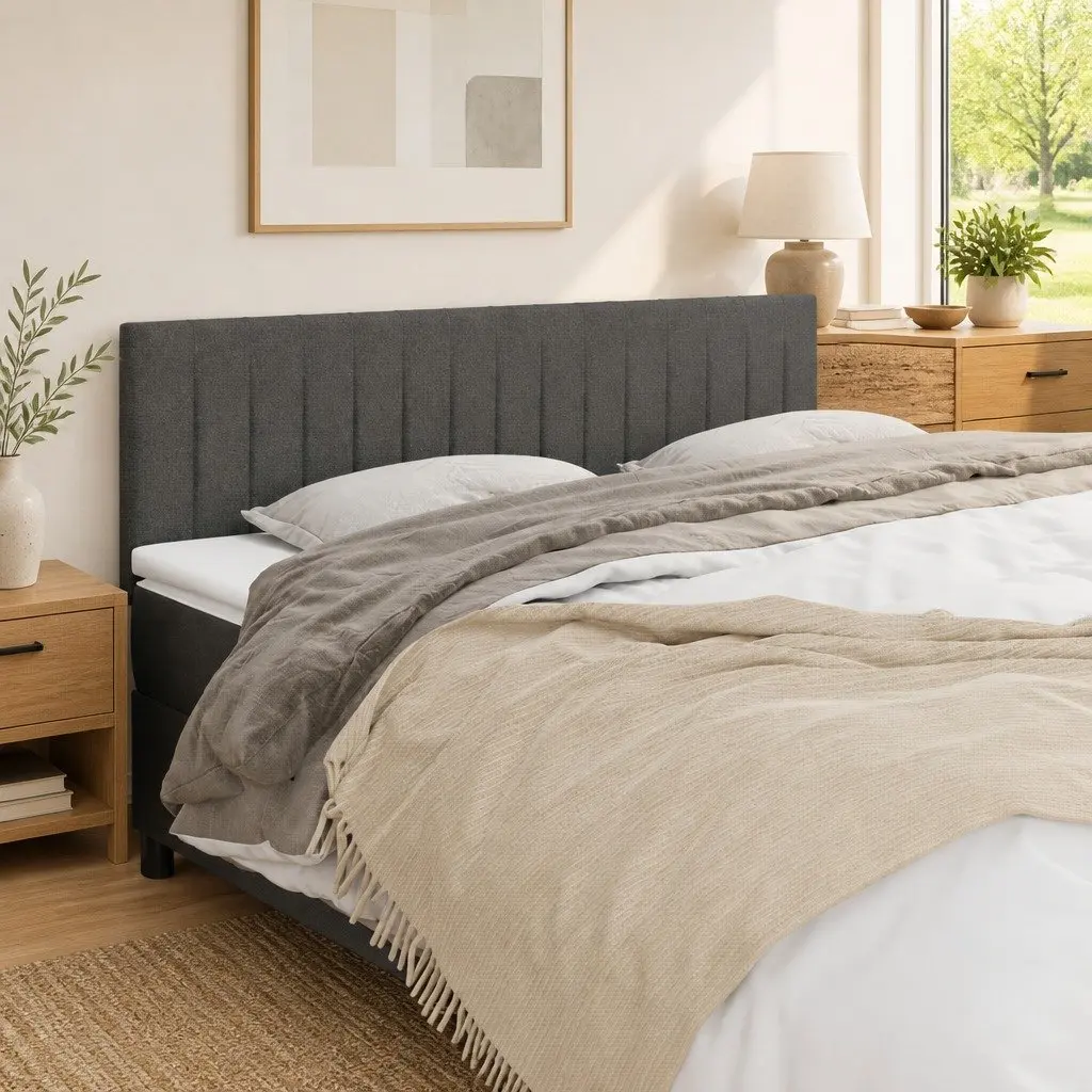 Grey Fabric Headboard 160x5x78/88cm Bedroom Furniture Adjustable Height Wooden Legs