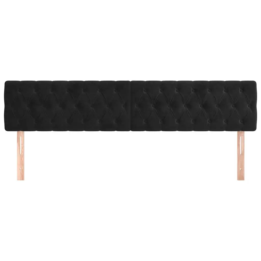 Adjustable Height Velvet Headboard Black with Wooden Legs Soft Upholstery Bedroom Furniture 200W x 7D x 78/88H cm