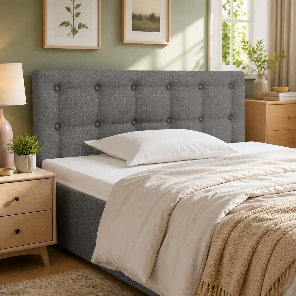 Headboard Dark Grey 100cm Fabric Upholstery Wooden Legs Adjustable Height Bedroom Furniture