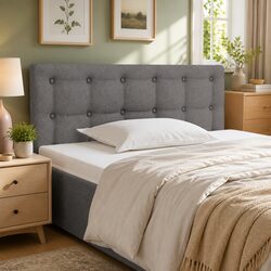 Headboard Dark Grey 100cm Fabric Bed Head with Wooden Legs Bedroom Furniture