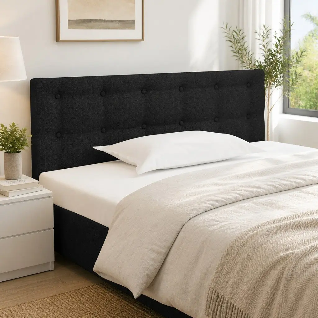 Headboard Black 100 cm Fabric Adjustable Height Bedroom Bed Support Elegant
