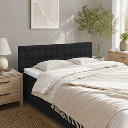 Black Fabric Headboard with Wooden Legs – Simply Comfortable