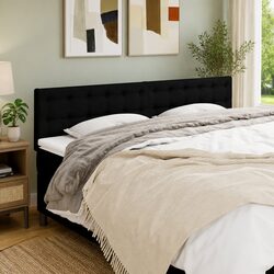 Headboard Black 160x5x78/88 cm Fabric Bedroom Bed Header Support Adjustable