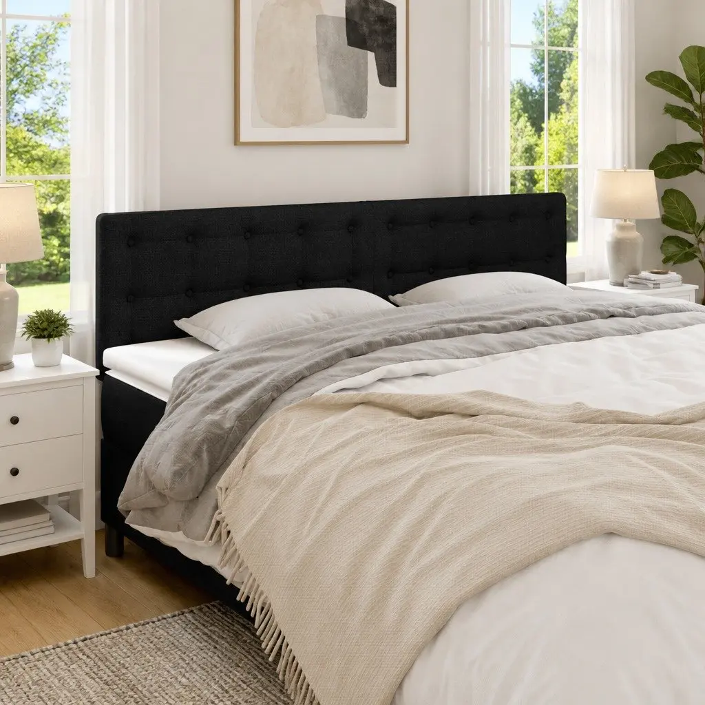Fabric Headboard Black Adjustable Height Wooden Legs Back Support