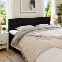 Black Fabric Headboard Adjustable Height Bedroom Wooden Legs Support