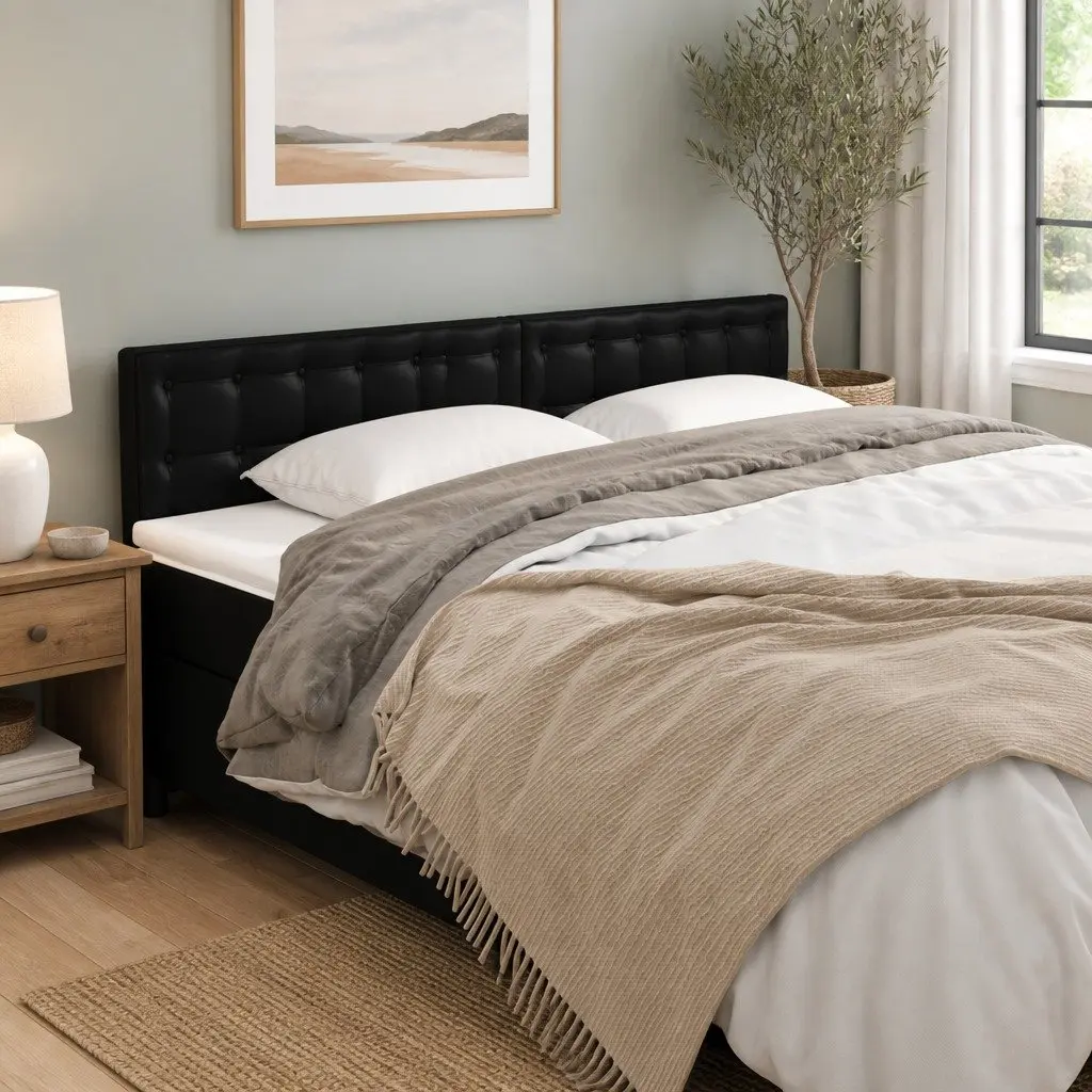Headboard Black 200x5x78/88 cm Faux Leather Upholstered Adjustable Height Bedroom Furniture