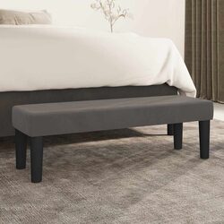 Velvet Bench Dark Grey Padded Seat Furniture Living Room Bedroom Home Decor