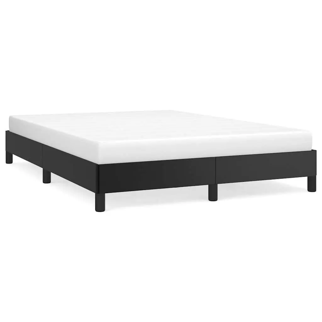 Black Faux Leather Queen Bed Frame 152x203cm Slat Support Sturdy Construction