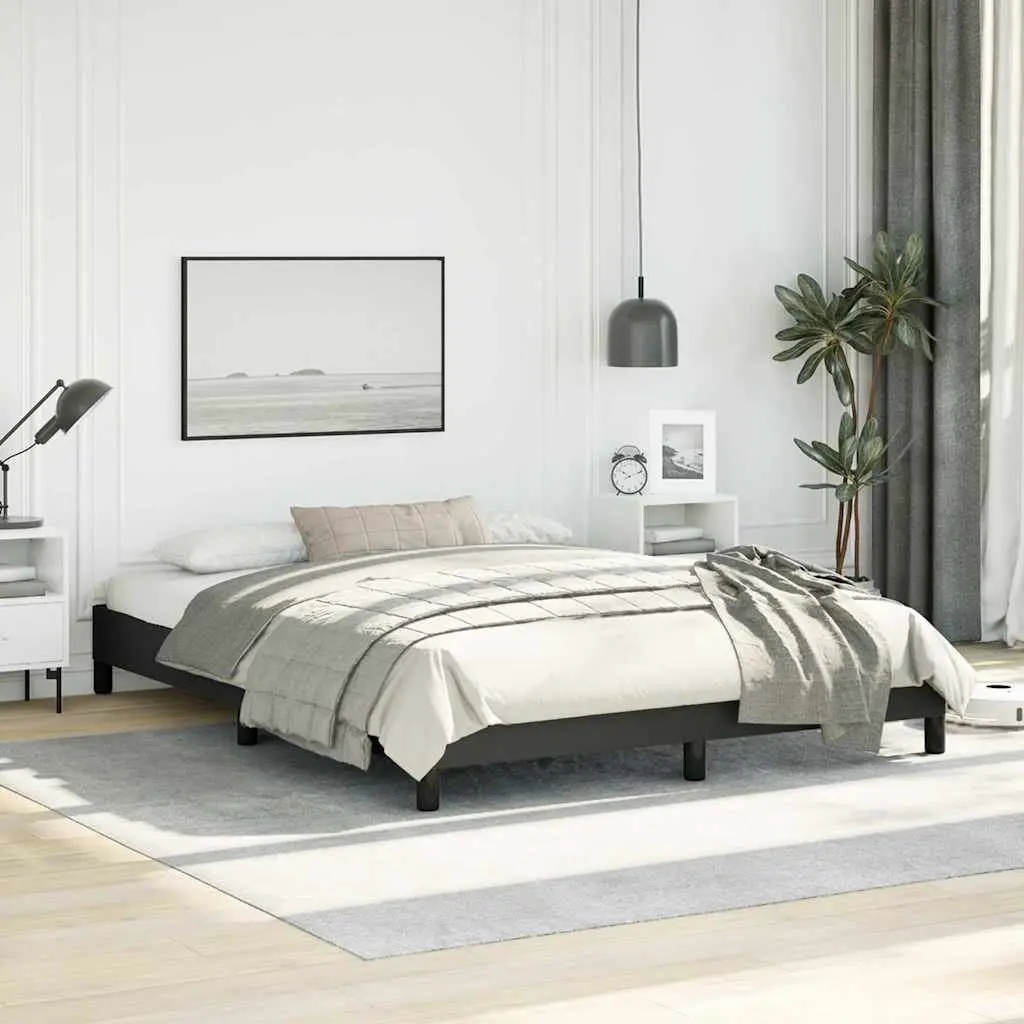 Black Faux Leather Queen Bed Frame 152x203cm Slat Support Sturdy Construction