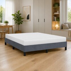 Grey Velvet Queen Bed Frame with Plywood Slats—Simple Comfort