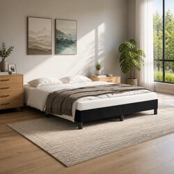 Chic Black Velvet Queen Bed Frame with Sturdy Base
