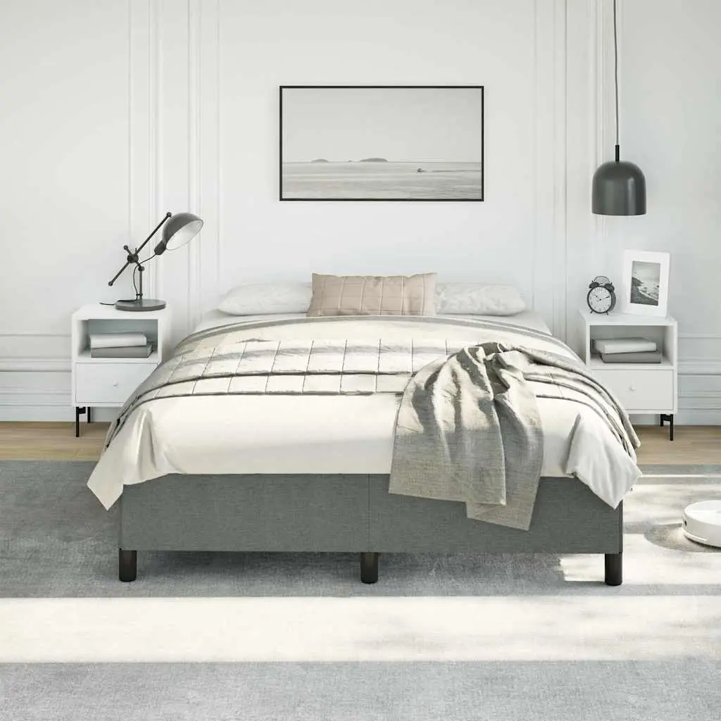 Queen Bed Frame Upholstered Grey Fabric 152x203cm Durable Sturdy Platform