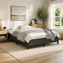 Compact and Strong Black Faux Leather Queen Bed Frame
